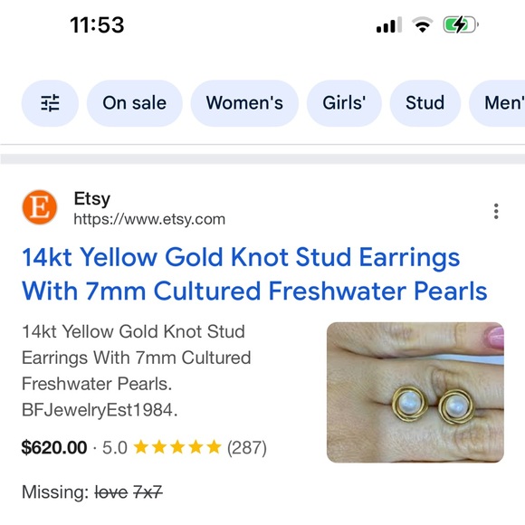 14K Gold Cultured Pearl Love Knot Stud Earrings 7mm - Picture 10 of 10